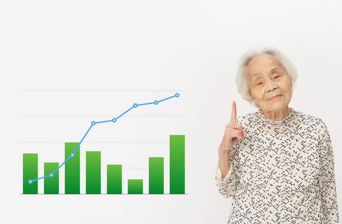 女性の高齢者と数値グラフのイメージ図