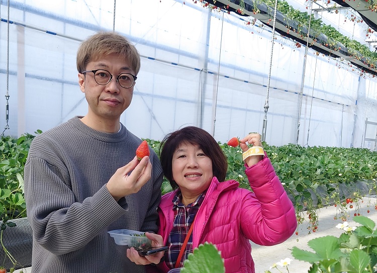 茨城県支部開催の本人交流会「イチゴ狩りとランチ会」での平田裕介さん山中しのぶさん